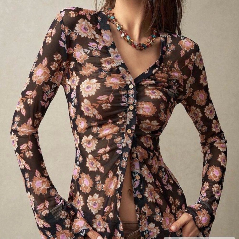 Floral Sheer Long Sleeve Blouse